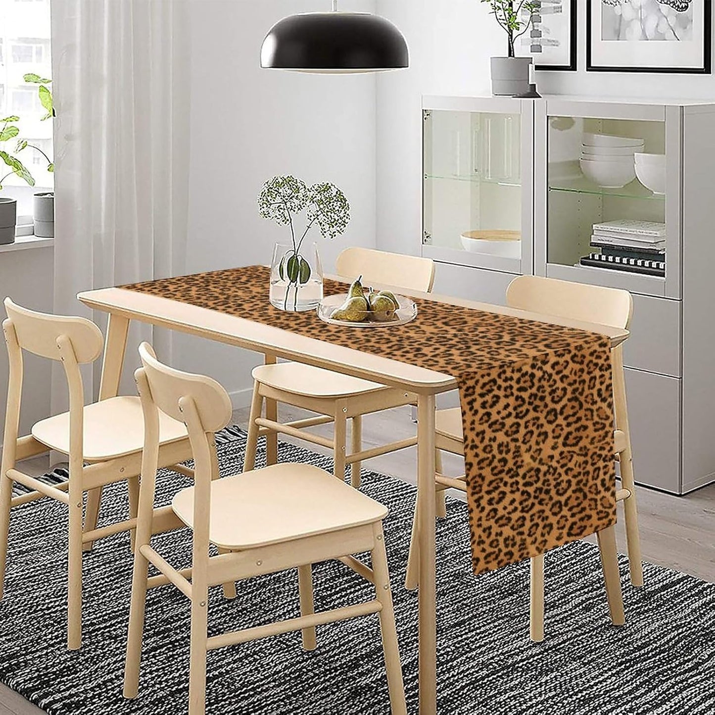 Leopard Print Table Runner Wildlife Vintage Cheetah Fur Spot Animal Skin Spots Pattern Table Cloth for Garden Farmhouse Wedding Party Vacation Dinner Home Decoration, 13x108 Inch