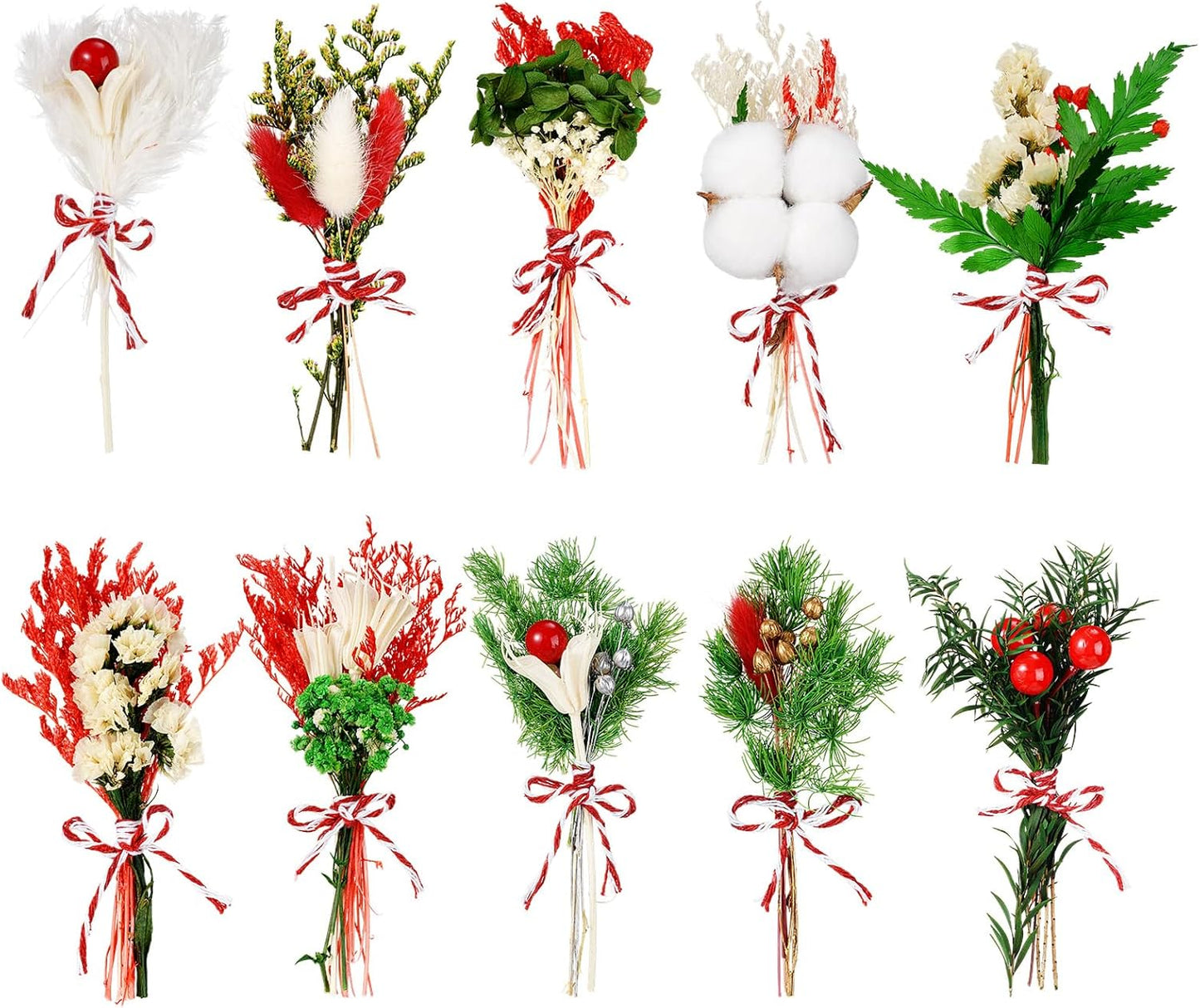 10/12/24 Pack Dried Flowers for Vase Various Mini Bouquet Dried Small Wildflowers Natural Real Flowers Bulk for Crafts DIY Wedding Decor (10, Christmas Color1)
