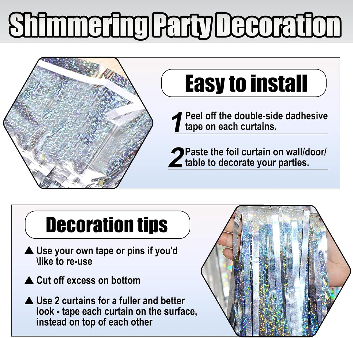 3 Pack Silver Foil Fringe Curtain Backdrop, 3.28Ft x 8.2Ft Metallic Tinsel Foil Fringe Streamer Curtains for Photo Booth, Mother's Day, Easter, Birthday, Wedding Party Decorations