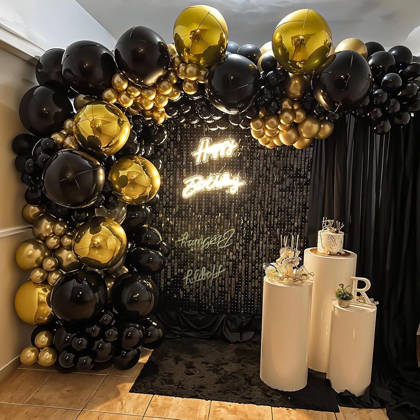 12Pcs Black Round Foil Balloons, 22" 15" 10" Metallic Black 4D Ball Balloons for Birthday Graduation Christmas New Year Eve Halloween Party Backdrop Decorations