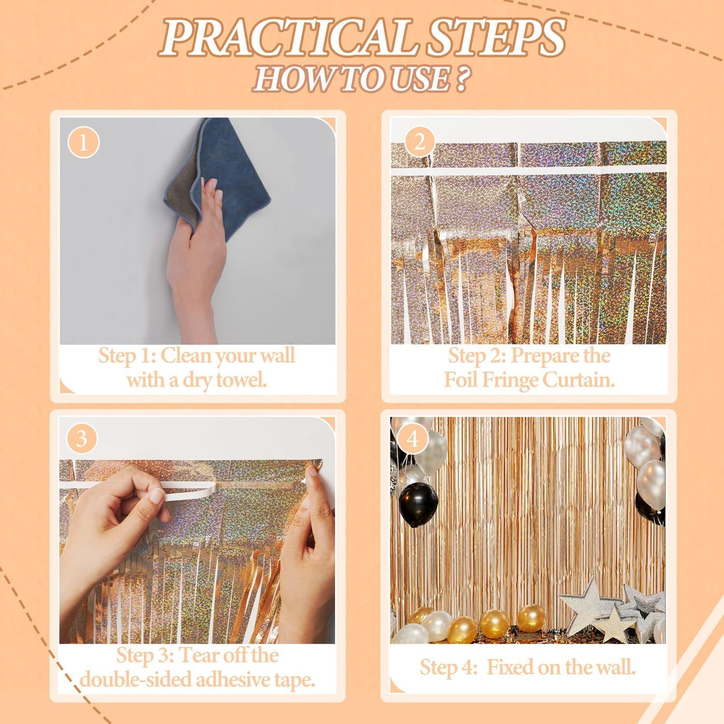 3 Pack Foil Fringe Backdrop - Laser Champagne Shiny Tinsel Curtains for Party Decoration/Photo Booth Props - 3.3x8.2 FT Metallic Foil Backdrop for Birthday, Wedding, Graduation, Christmas.