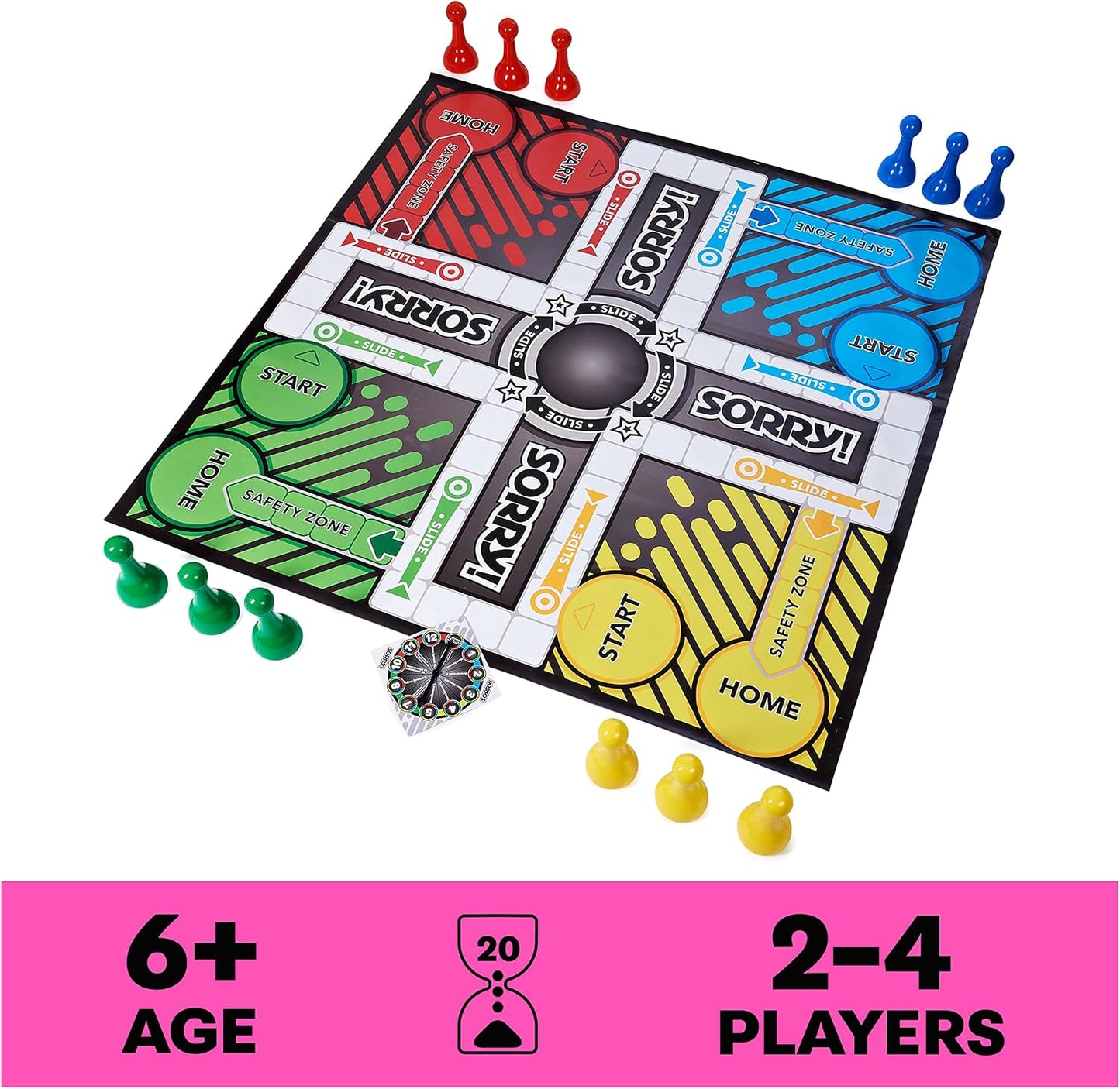 Giant SORRY! Classic Family Board Game Indoor Outdoor Retro Party Activity Summer Toy with Oversized Gameboard, for Adults and Kids Ages 6 and up