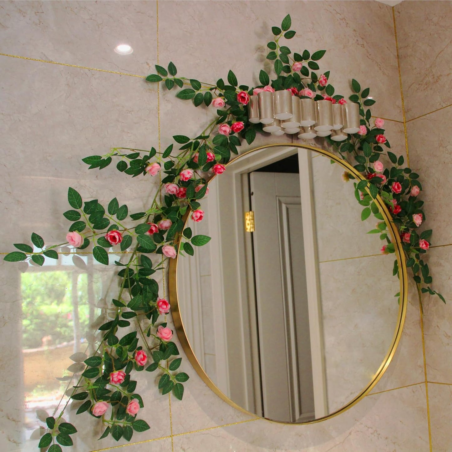 6FT Bendable Rose Vine with Butterflies, Wildflower Garland Hanging Floral Garland for Wall Decor Trellis Fence Home Room Decoration (Pink, 1pc)