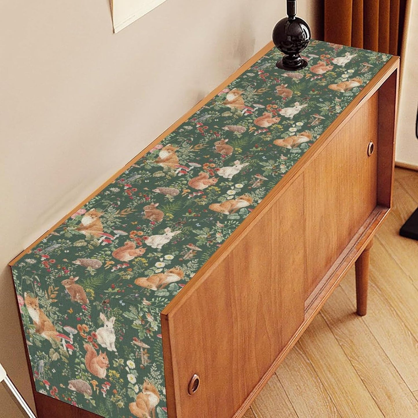 Rustic Forest Table Runner, Farmhouse Wild Woodland Animals Country Deer Fox Rabbits Watercolor Table Center Decor for Home Kitchen Dining Patio Holiday Party Outdoor Table Decorations, 13"x72" Inch