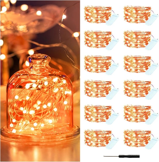 12 Pack Fairy Lights Battery Operated String Lights，7FT 20LED Waterproof Silver Wire Christmas Lights Outdoor,Firefly Mini Lights for Bedroom Party Birthday Wedding Home Decor