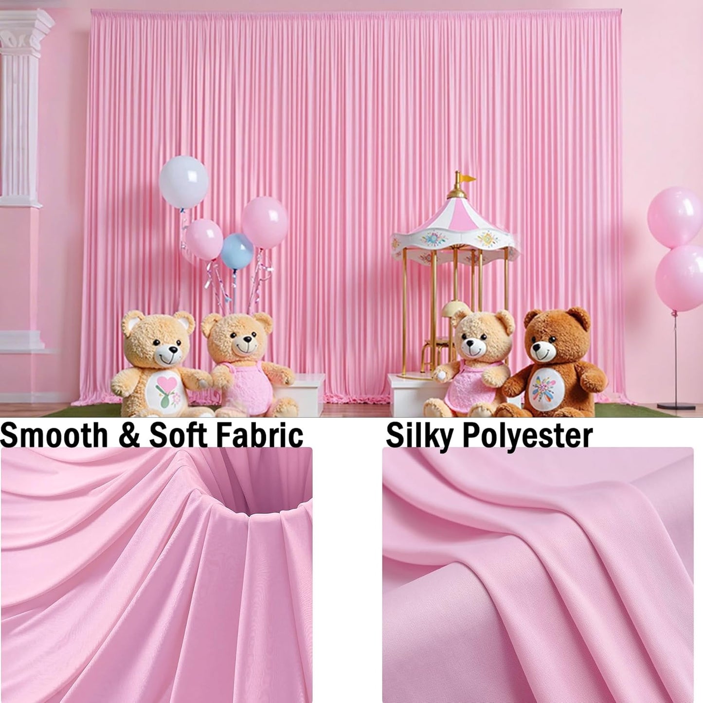 20ftx10ft Wrinkle Free Pink Backdrop Curtain for Parties, 4 Panels Silky Polyester Photo Backdrop Drapes Back Drop Cloth for Wedding Birthday Photography Background Baby Shower Decor