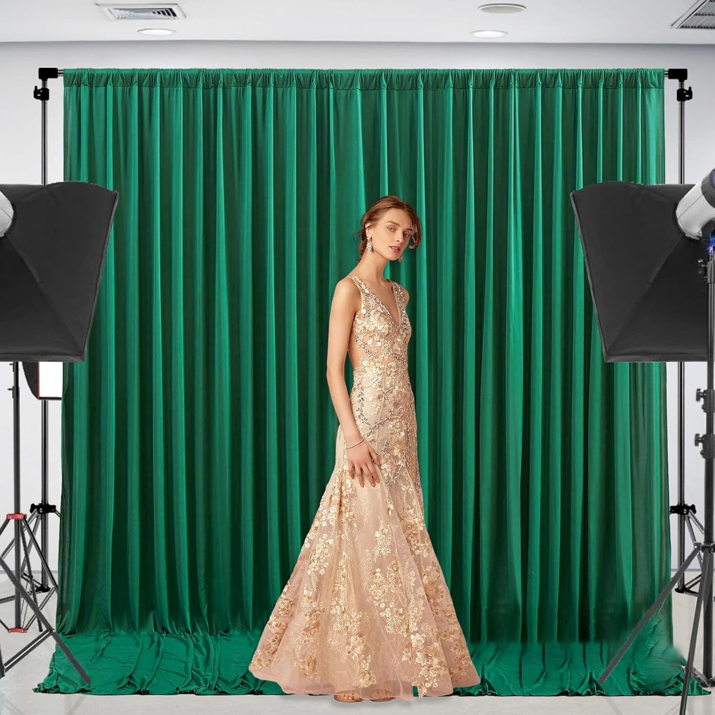 10 x 10 Feet Green Backdrop Curtain for Partie, Background Curtains for Photoshoot, Birthday, Wedding, Halloween, Thanksgiving, Christmas Day, New Year Party Decorations 5Ft x 10Ft, 2 Panels