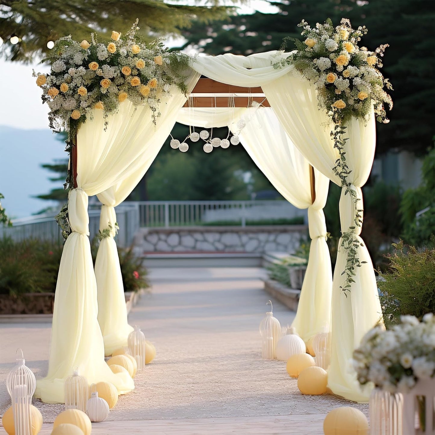 Wedding Arch Draping Fabric Beige Arch Drapes Sheer Backdrop Curtain for Ceremony Photo Wedding Decor 19Ft Length x 28" Width 1 Panel