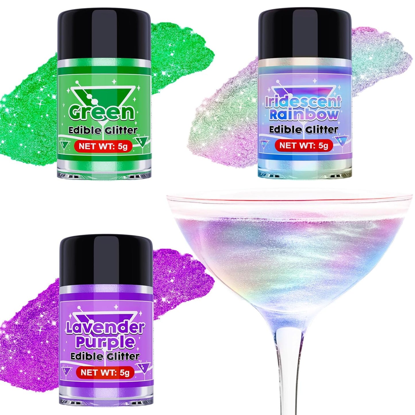 Edible Glitter - 3 Colors Luster Dust Edible, Food Grade Iridescent Glitter for Drinks, Christmas Shimmering Glitter for Cake Decorations, Cocktails, Fondant, Party, Jello - 5g