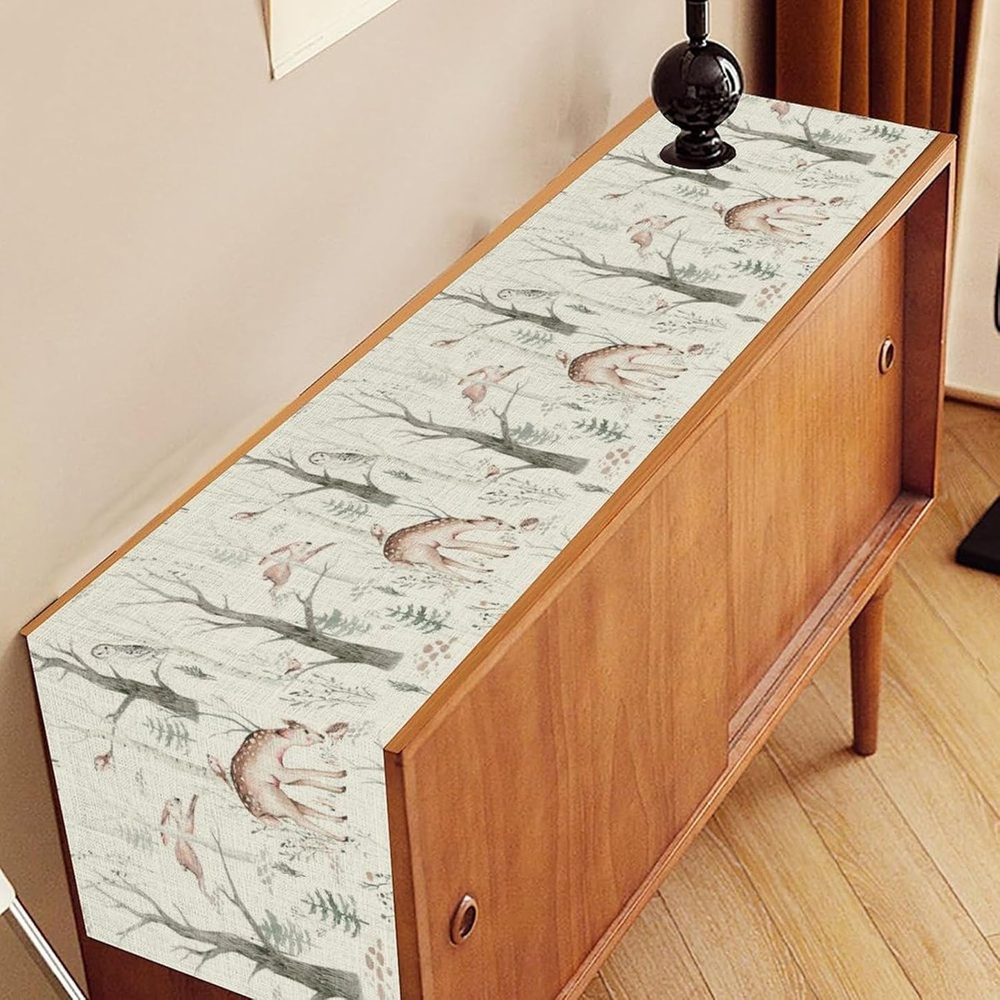 Rustic Woodland Table Runner, Farmhouse Forest Animals Country Lodge Wild Hunt Deer Rabbits Table Center Decor for Home Kitchen Dining Patio Holiday Party Indoor Table Decorations, 13"x36" Inch