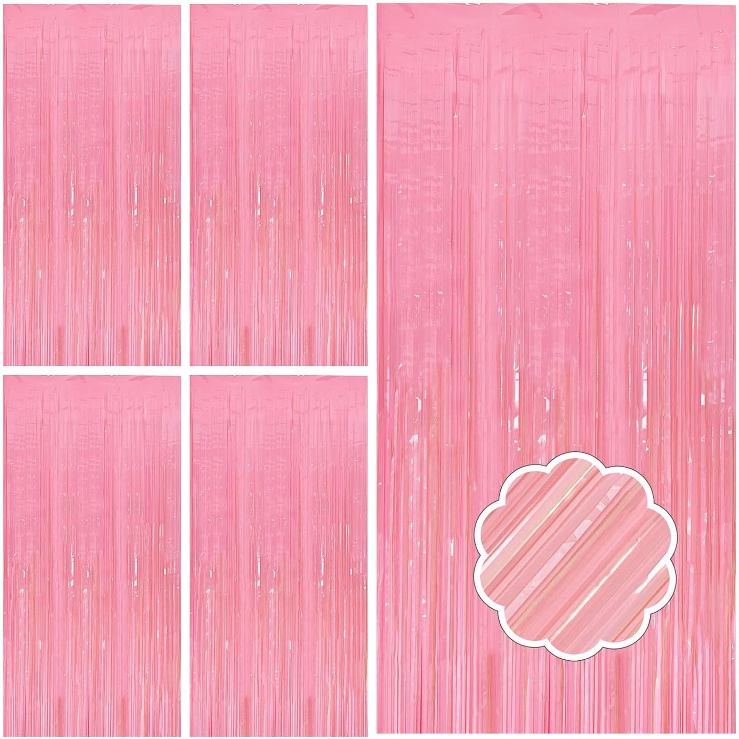 5 Pack Pink Tinsel Curtain Party Backdrop Foil Fringe Light Pink Halloween Baby Shower Valentines Wedding Birthday Decorations for Women