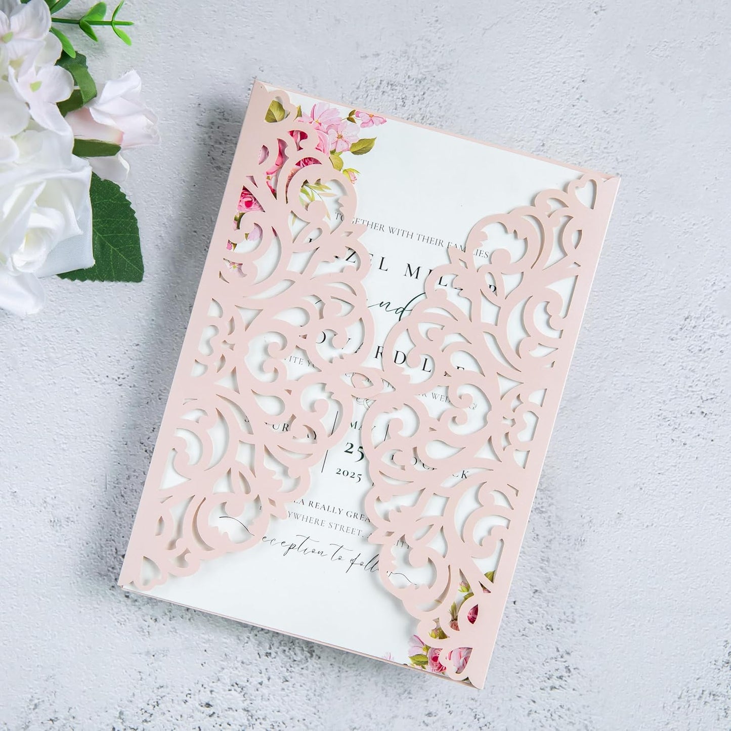 20Pcs Blush Pink Laser Cut Invitation Cards With Blank Inner Sheets for Wedding Cards Bridal Shower Engagement Quinceanera Invitation (No Envelopes)