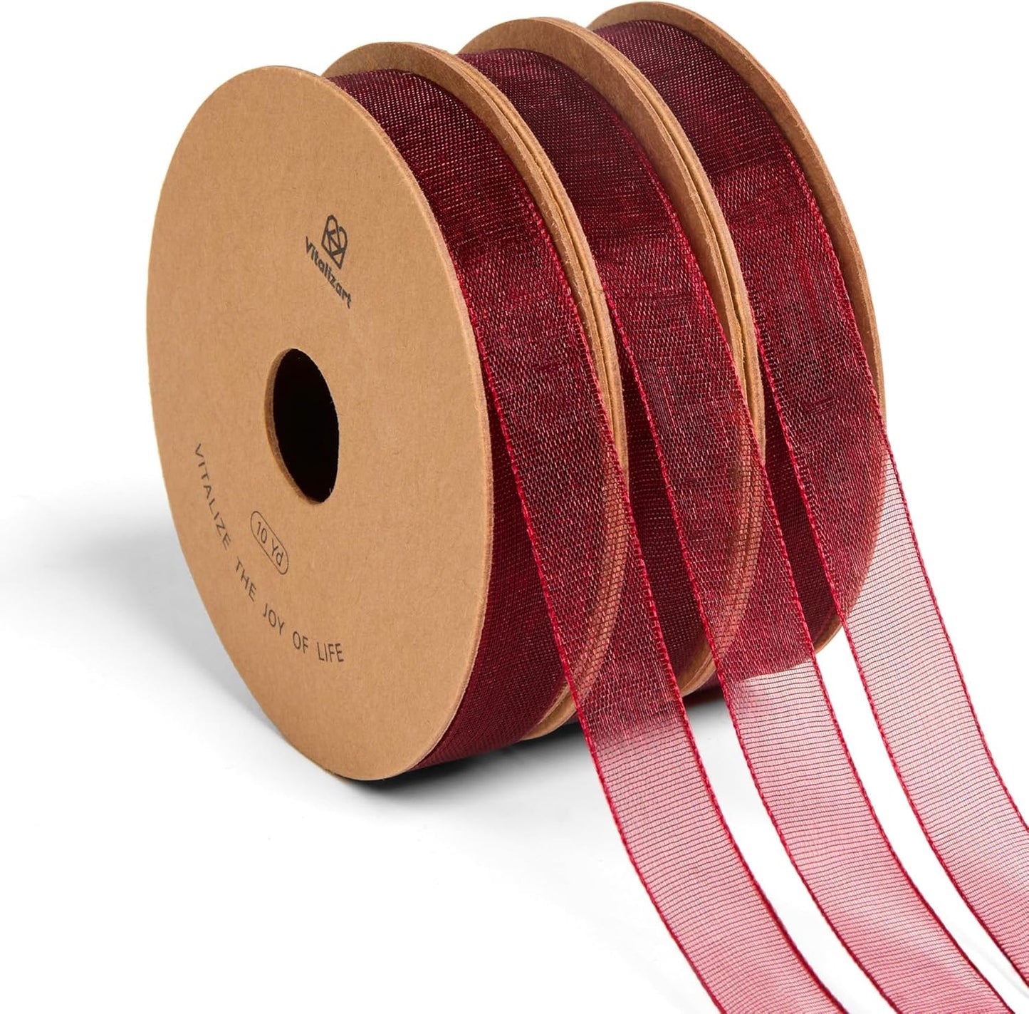 Vitalizart 3/8" x 30Yd Organza Ribbon Christmas Red Sheer Ribbons Set 10 Yd x 3 Rolls Handmade Eco-Friendly for Gift Wrapping Christmas Tree Crafts Bows Wedding Invitations Wreaths Wrap