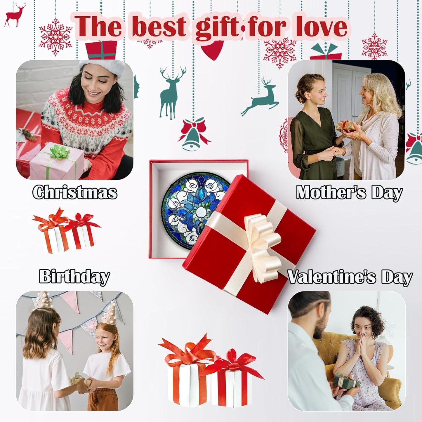 Stained Glass Window Hanging, Boho Style Sun Catchers Diamond Glass Panel Hangings Tiffany Suncatcher Decor for Birthday for Women, Men, Wife, Aunt, and Mom 9.8 in