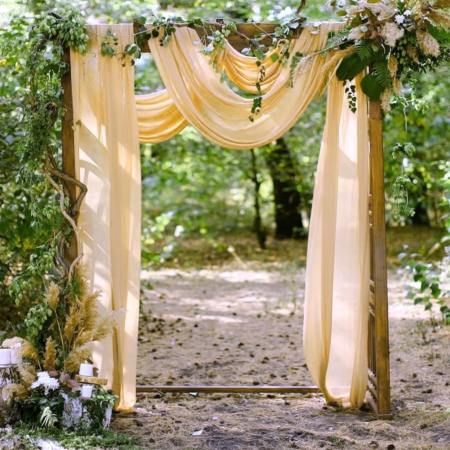 Champagne Arch Drapes for Wedding Arch Draping Fabric 2 Panel Sheer Backdrop Curtain for Ceremony Bridal Party Decor 6 Yards 19Ft Length x 28" Width