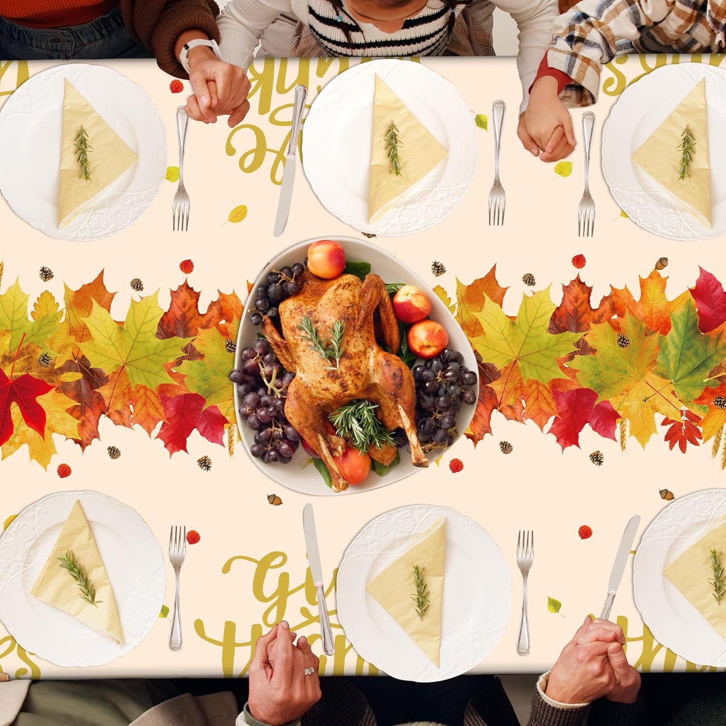 QZYL 4 Pack Thanksgiving Tablecloths, 54" x 108" Fall Plastic Tablecloth, Rectangle Maple Leaves Pumpkin Disposable Table Cloths Tablecover, Thanksgiving Decorations Table Decor Fall Party Supplies