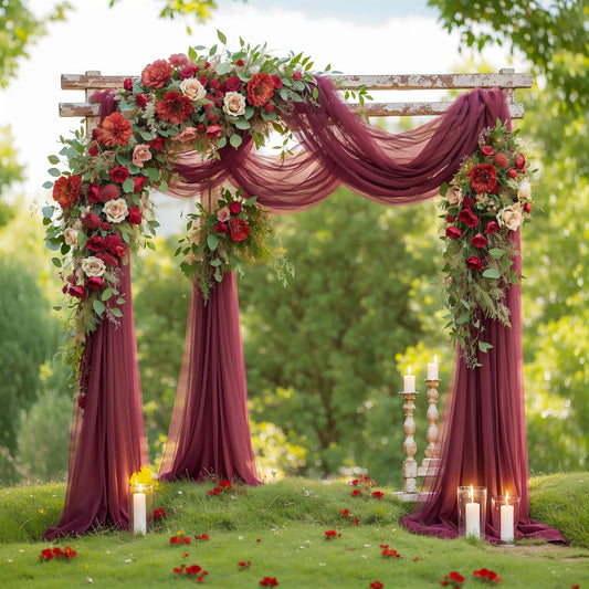 Arch Drapes for Wedding Arch Draping Fabric Burgundy Sheer Backdrop Curtain for Ceremony Bridal Party Decor 19Ft Length x 28" Width 2 Panel