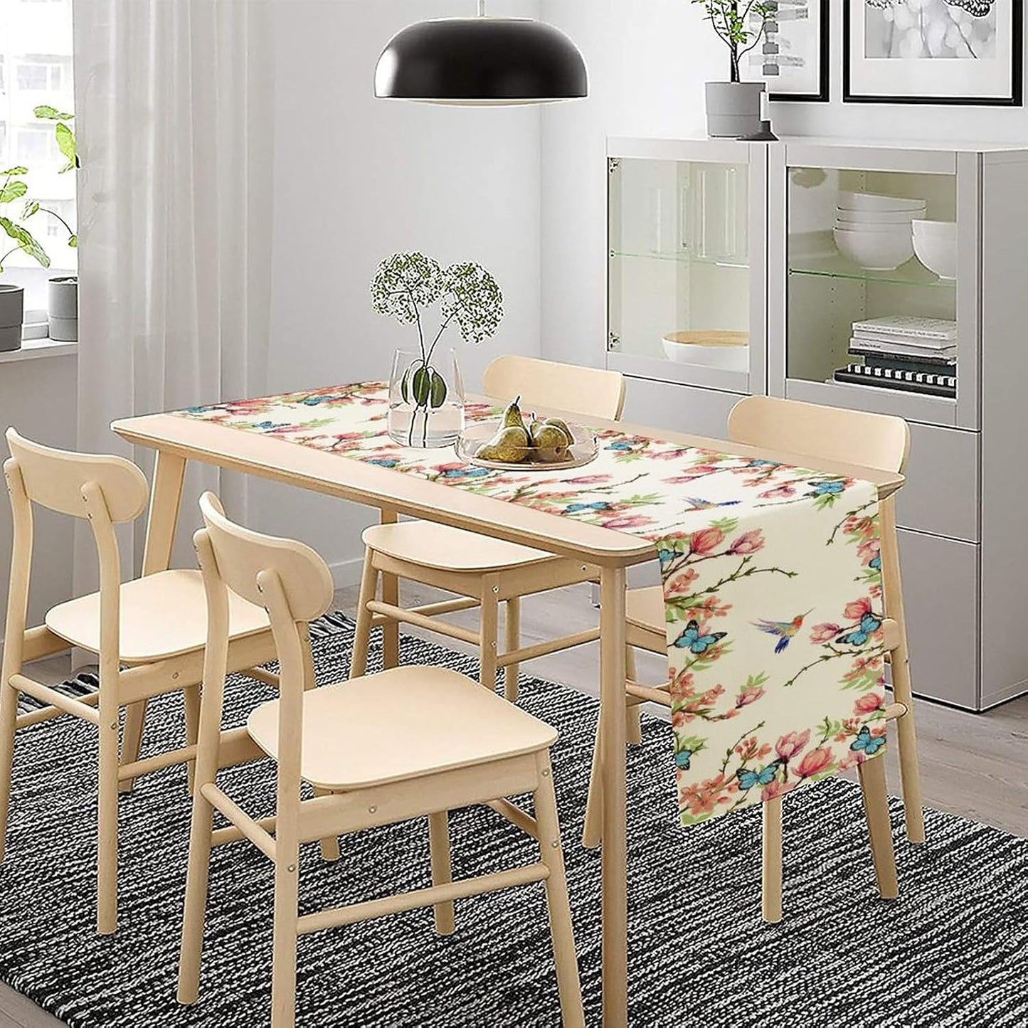 Floral Butterfly Table Runner Seasonal Spring Flower Bird Table Decoration Table Runner for Home Party Decoration 13x120 Inch
