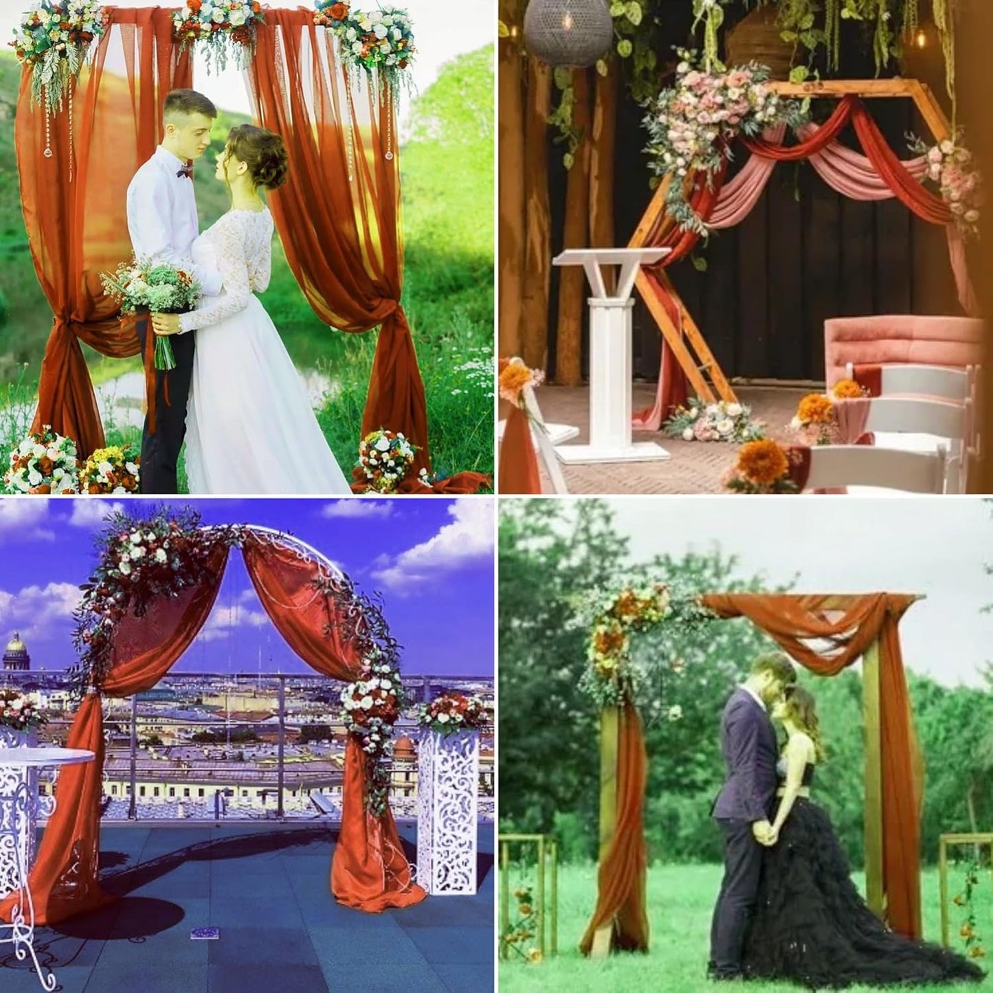4 Panels Wedding Arch Draping Fabric 28" x20Ft Chiffon Wedding Arch Drapes Chiffon Fabric Drape Sheer Backdrop Curtain for Weddings Party Ceremony Birthday Reception Backdrop Ceiling Décor(Terracotta)