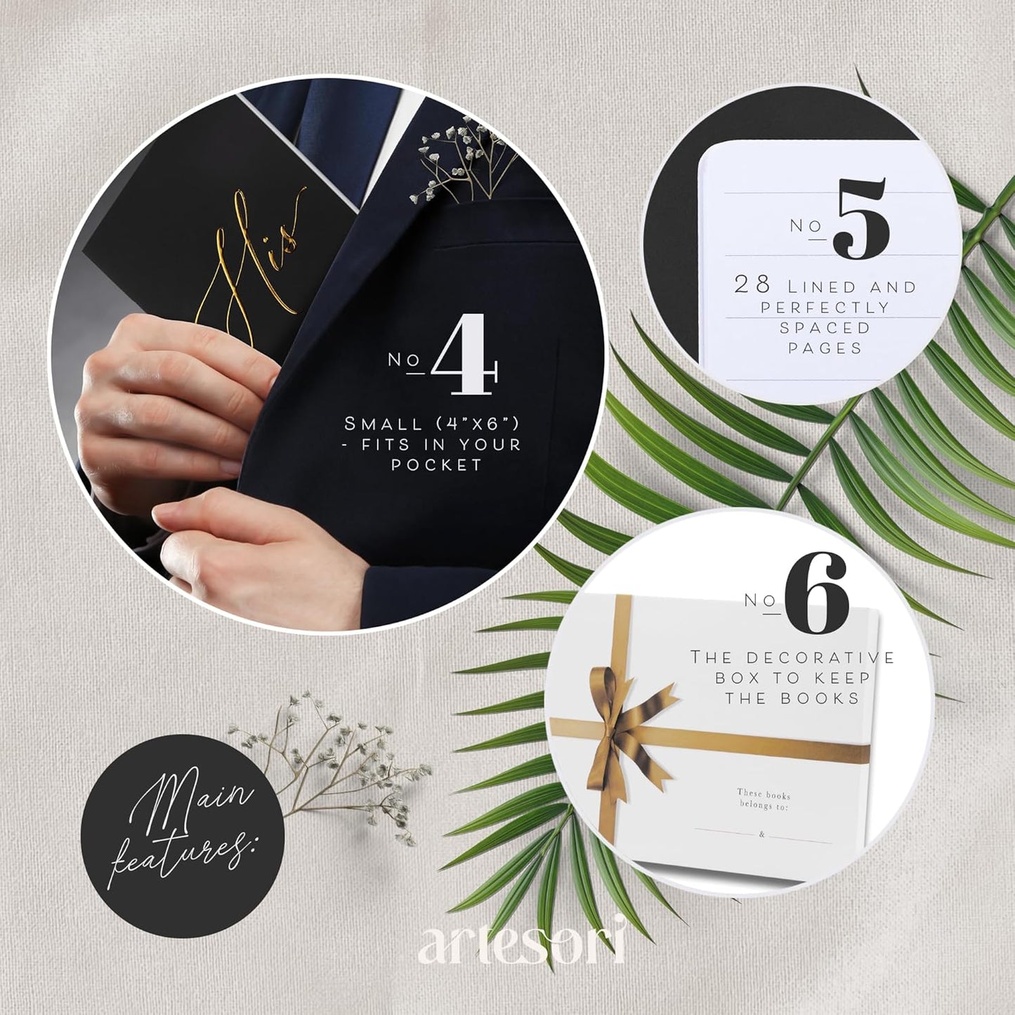 ARTESORI Premium Wedding Vow Book for Her & Him, Soft Touch, Gold Foil, 28 Lined Pages, Wedding Vow Books His and Hers, Wedding Essentials, Wedding Registry Ideas, His and Hers Gifts [White & White]