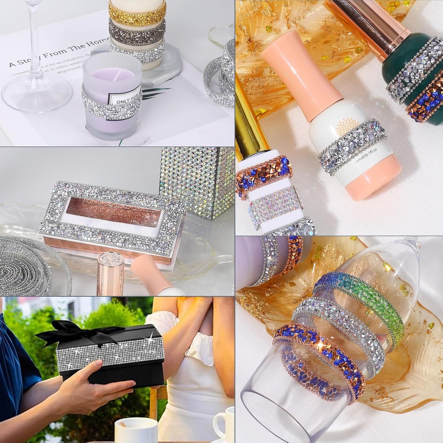 Rhinestone Ribbon 3 Yards Self Adhesive Rhinestone Strips Diamond Ribbon Sticker Crystal Roll Glitter Bling Rhinestones Tape for Crafting DIY Art Decoration (Silver AB,0.4 Inch)