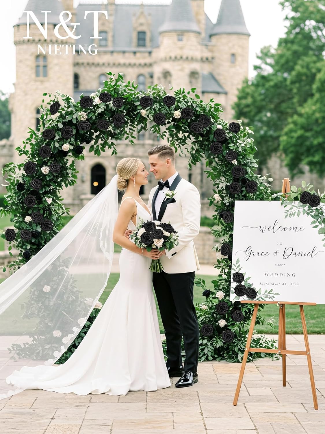 N&T NIETING Artificial Flowers Black Rose 50pcs Real Touch Flowers Perfect for for DIY Bouquets Wedding Party Baby Shower Home Decoration