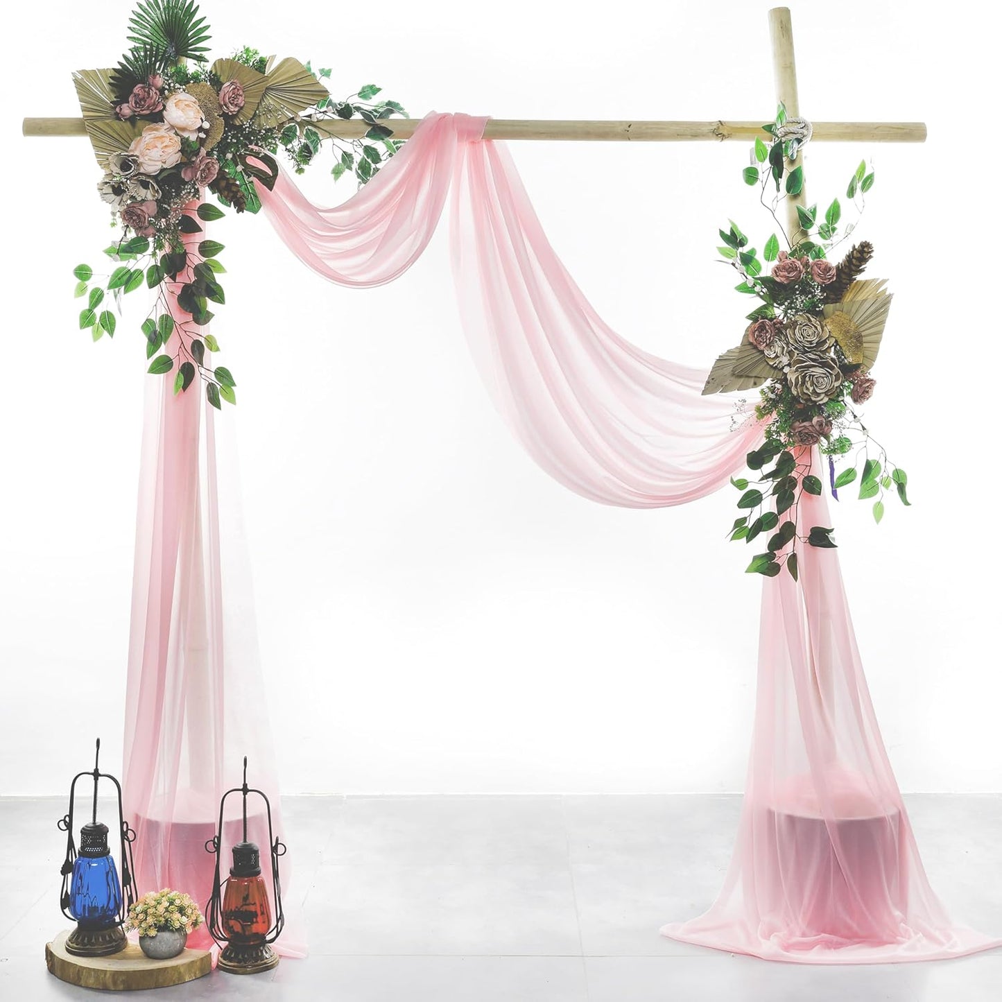 VDS Pack of 2 Panel (30 Inch X 20 Feet) Wedding Arch Draping Fabric Sheer Chiffon Fabric Drapery for Wedding Ceremony Reception Swag Backdrop Canopy Chuppah ARBO Altars Decoration (Blush Pink)