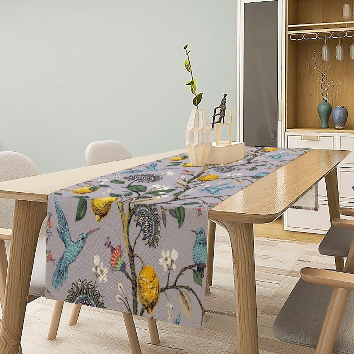 Table Runner with Flowers and Birds, Spring Plant Flowers Table Decoration Linen Table Runner Family Party Party Decorations 13x70 Inches