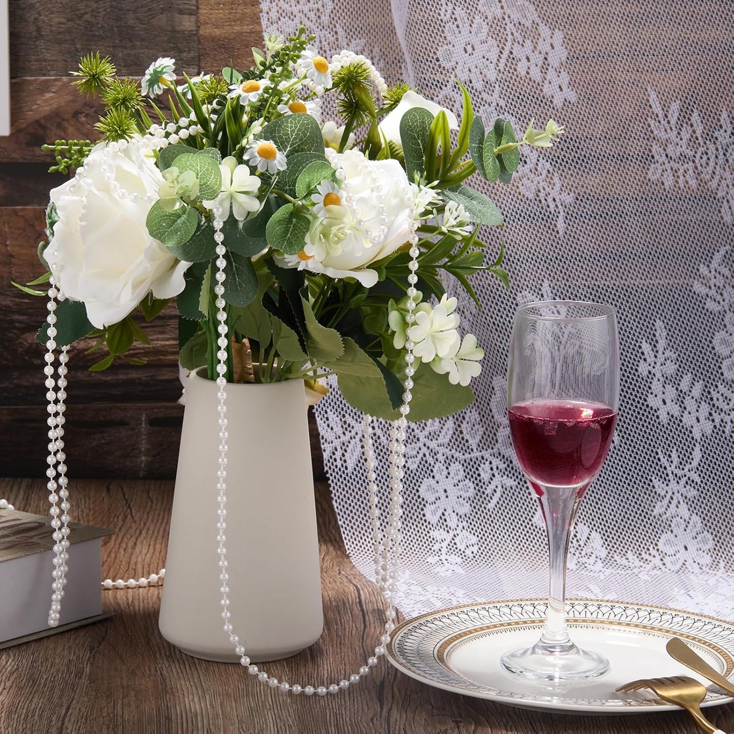 5mm Pearl Beads 66 Feet Pearls String Garland Roll Strand Artificial Beads Chain for Wedding Centerpiece Backdrop Christmas Tree Decoration DIY, Ivory