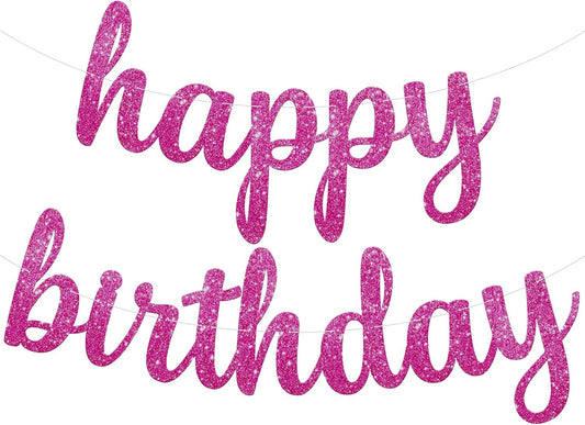 KatchOn, Glitter Pink Cursive Happy Birthday Banner - Pre-Strung, 10 Feet | Birthday Decorations for Women, Girls | Hbd Banner Backdrop For Pink Birthday Decorations, Happy Birthday Sign