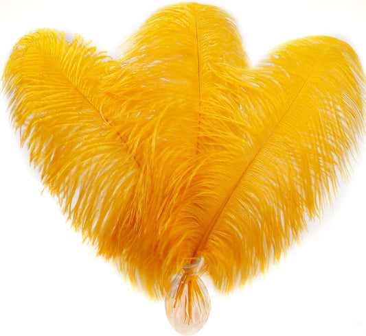 Larryhot Gold Large Ostrich Feathers - 10pcs 16-18 inch Feathers for Vase,Gatsby Wedding Party and Home Decorations(Luxury Gold)