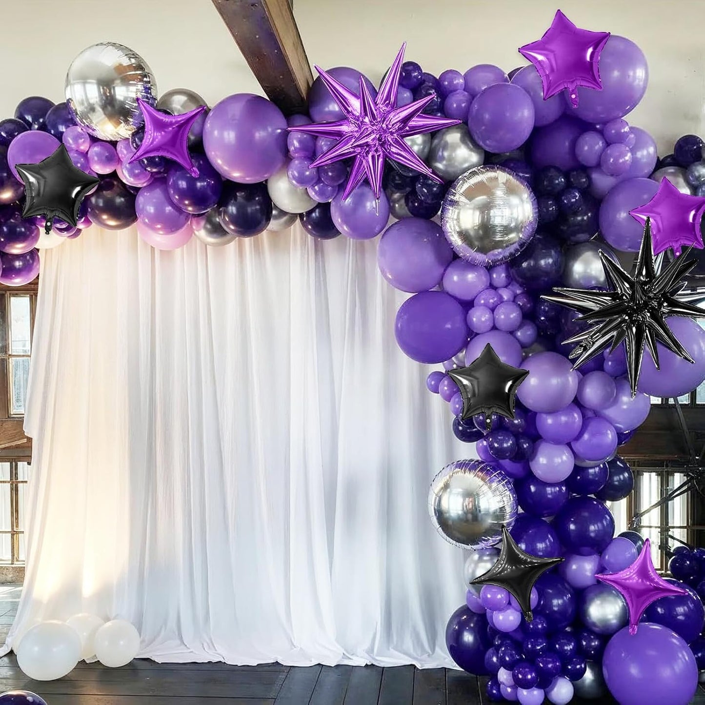 Purple Black Star Balloon,16Pcs Star Foil Balloons Set with 22Inch Explosion Spike Cone Balloons and 10Inch Quadrangle Helium Balloon for Birthday Wedding Baby Shower and Halloween Party Decorations