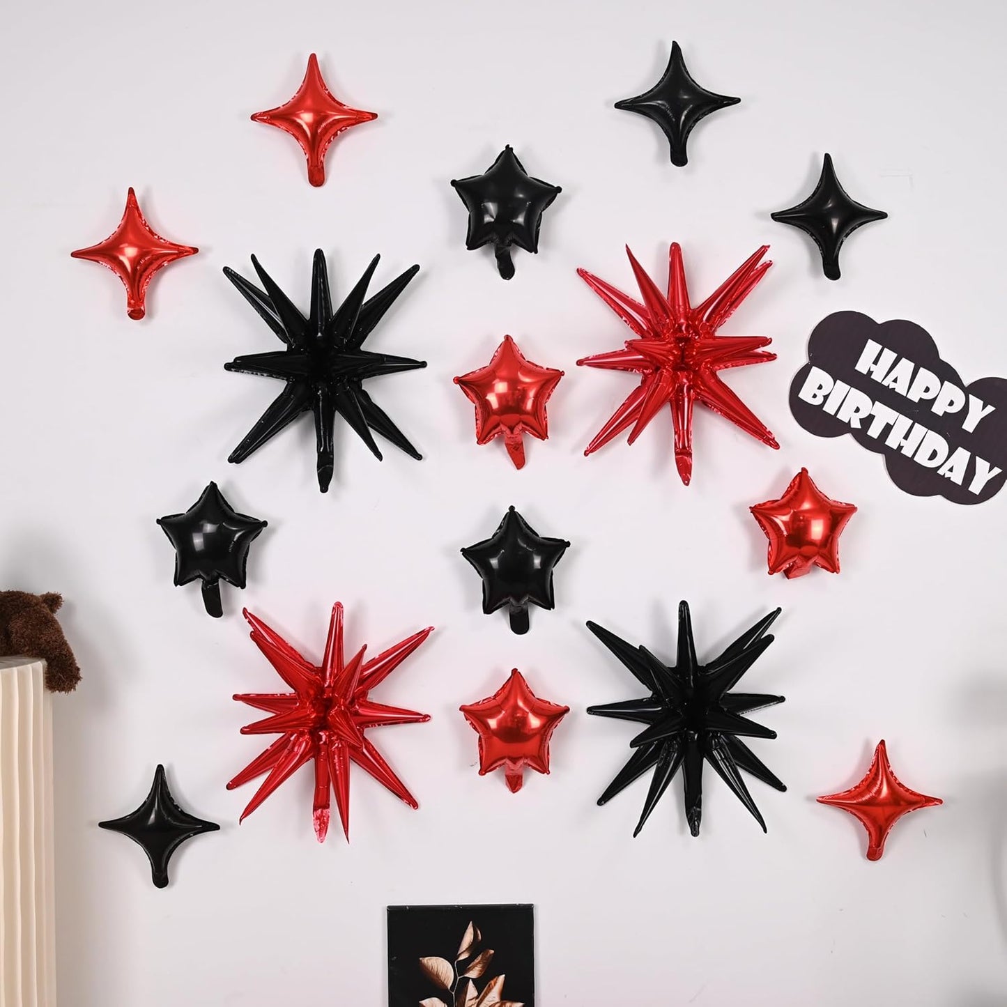 Red and Black Star Balloons, 22in Large Star Balloons Foil 10in 4-Pointed & Pentagram Balloon for Graduation Halloween Vampire Casino Movie Nights Birthday Party Decorations