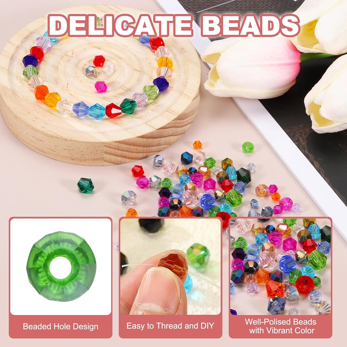 PATIKIL 1000pcs 3mm Bicone Glass Crystal Beads, Faceted Glass Spacer Beads with Box for Jewelry Making Bracelet Necklace Earrings DIY Suncatcher Craft, Grass Green AB