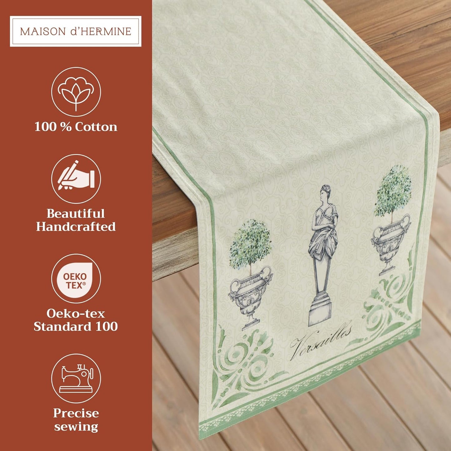 Maison d' Hermine Table Runner 100% Cotton Double Layer Table Runners 108 inches Long Decorative for Home Kitchen Dining Party Wedding Bridal Shower Spring Summer (Jardin Du Roy, 14.50" x 108")