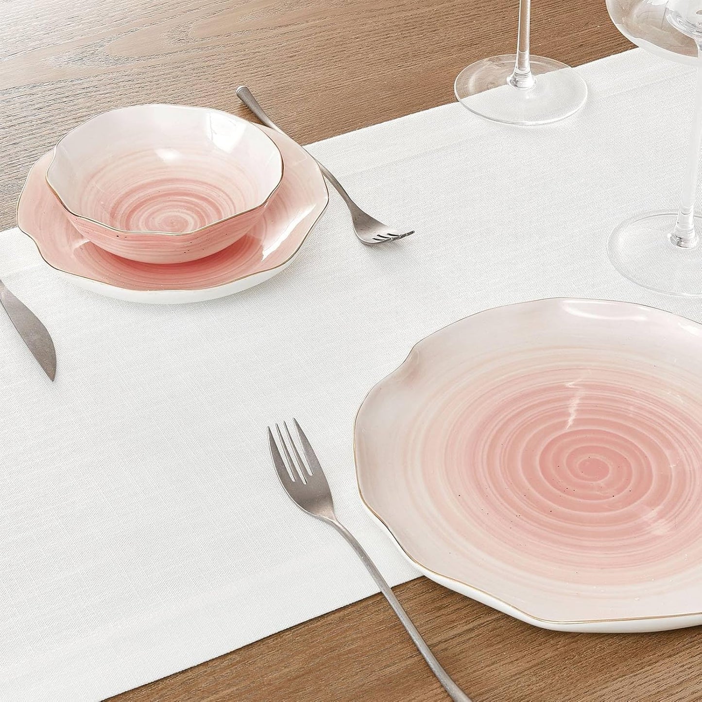 ZeeMart Linen Textured Border Table Runner, 14 x 60 Inch White, Farmhouse Style White Table Runners 60 Inches Long, Easy Care Everyday Polyester Table Runner