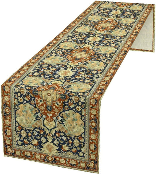 Vintage Boho Floral Table Runner, Elegant Luxurious Rustic Country Farmhouse Navy Blue Gold Retro Flower Pattern for Home Kitchen Table Decor Dining Coffee Room Party Decor 13x72in