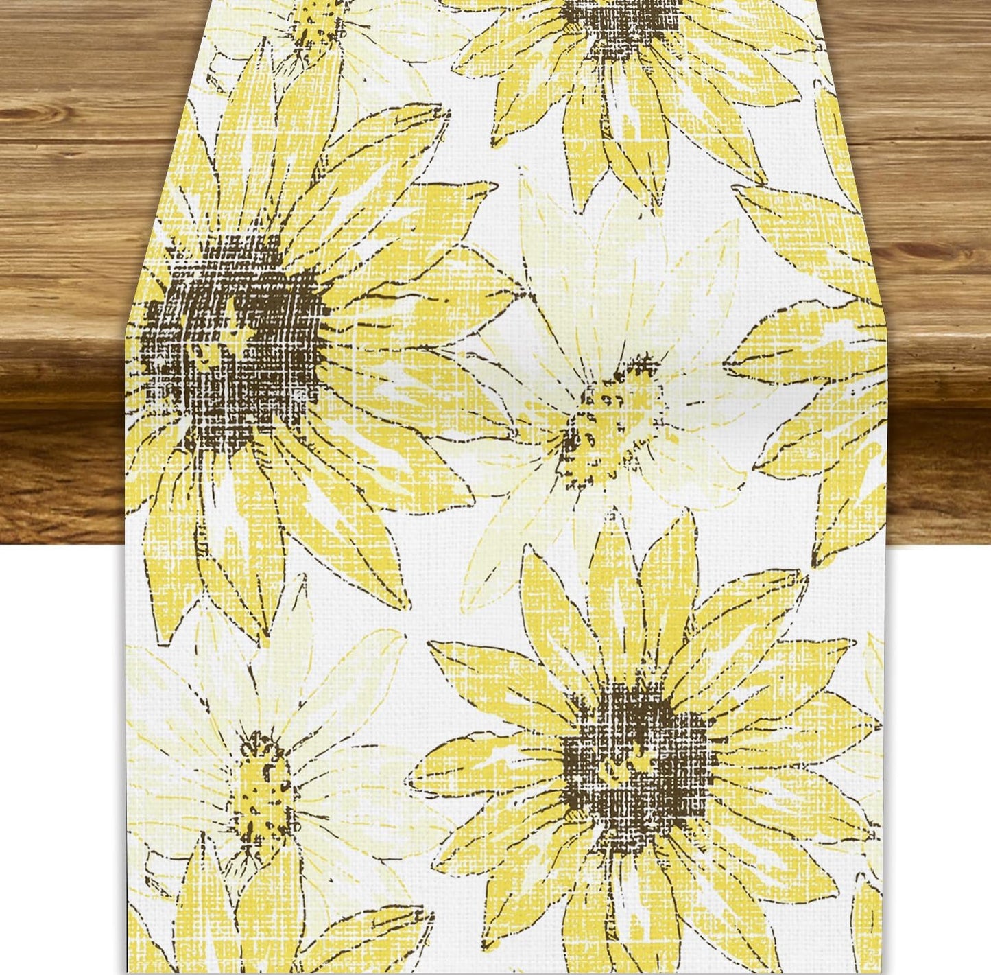 Chrysanthemum Vintage Floral Table Runner, Elegant Grunge Gray Sunflower Spring Summer Elegant Pattern Artichokes Flower Table Runner for Party Kitchen Dining Living Room Decor, 13x120 Inch