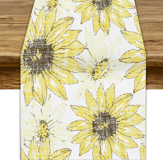 Chrysanthemum Vintage Floral Table Runner, Elegant Grunge Gray Sunflower Spring Summer Elegant Pattern Artichokes Flower Table Runner for Party Kitchen Dining Living Room Decor, 13x70 Inch
