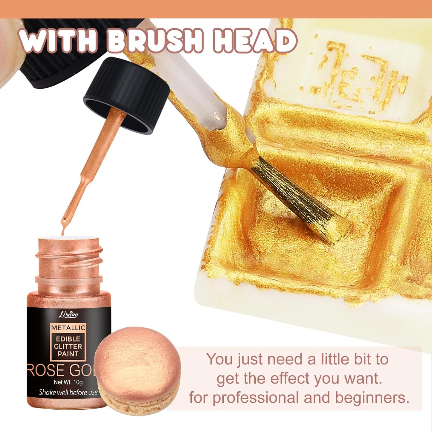 Edible Glitter Paint - 6 Colors Food Grade Metallic Glitter Cake Paint for Cake Decorating, Baking, Cupcakes, Cookies - Shimmer Art Decorative Liquid Edible Paint Food Coloring for Fondant, Donuts