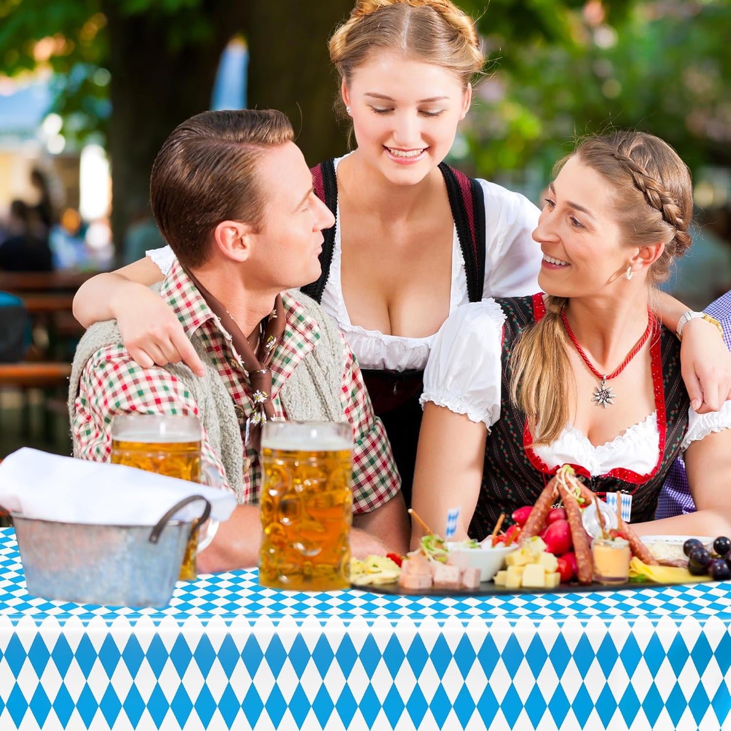 4 PCS Oktoberfest Decoration, 54 X 108 IN Blue White Checkered Plastic Oktoberfest Tablecloth, Disposable Rectangular German Theme Table Supplies, Bavarian Tablecover, Beer Tablecloth for Party Picnic