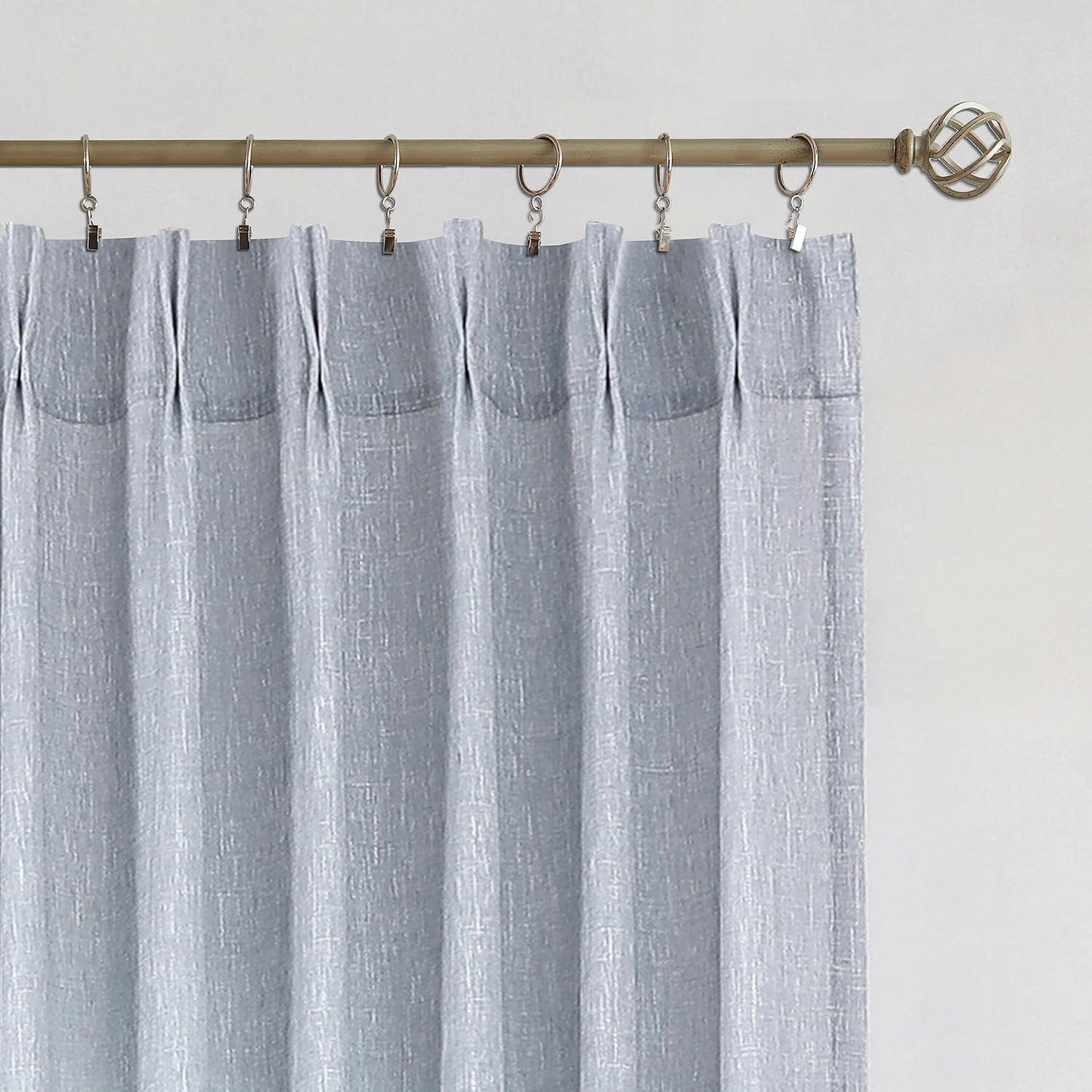 Vision Home Chambray Blue Pinch Pleated Semi Sheer Curtains Textured Light Filtering Window Curtains 95 inch for Living Room Bedroom Rayon Blended Blue Pinch Pleat Drapes with Hooks 2 Panels 40"Wx95"L