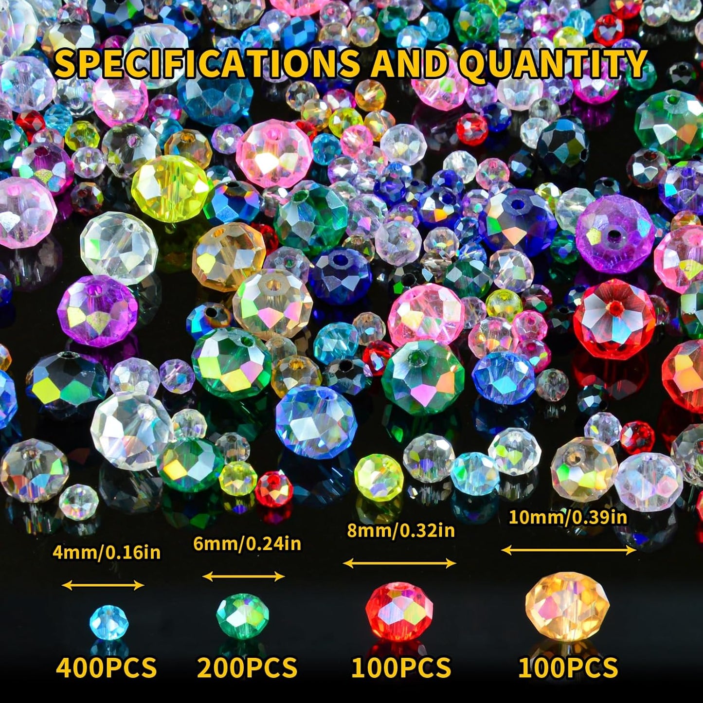800Pcs Colors Random 4/6/8/10mm Crystal Glass Beads for Jewelry Making Beads for Bracelets Necklace Pendants Making Supplies(Mixed Colors)