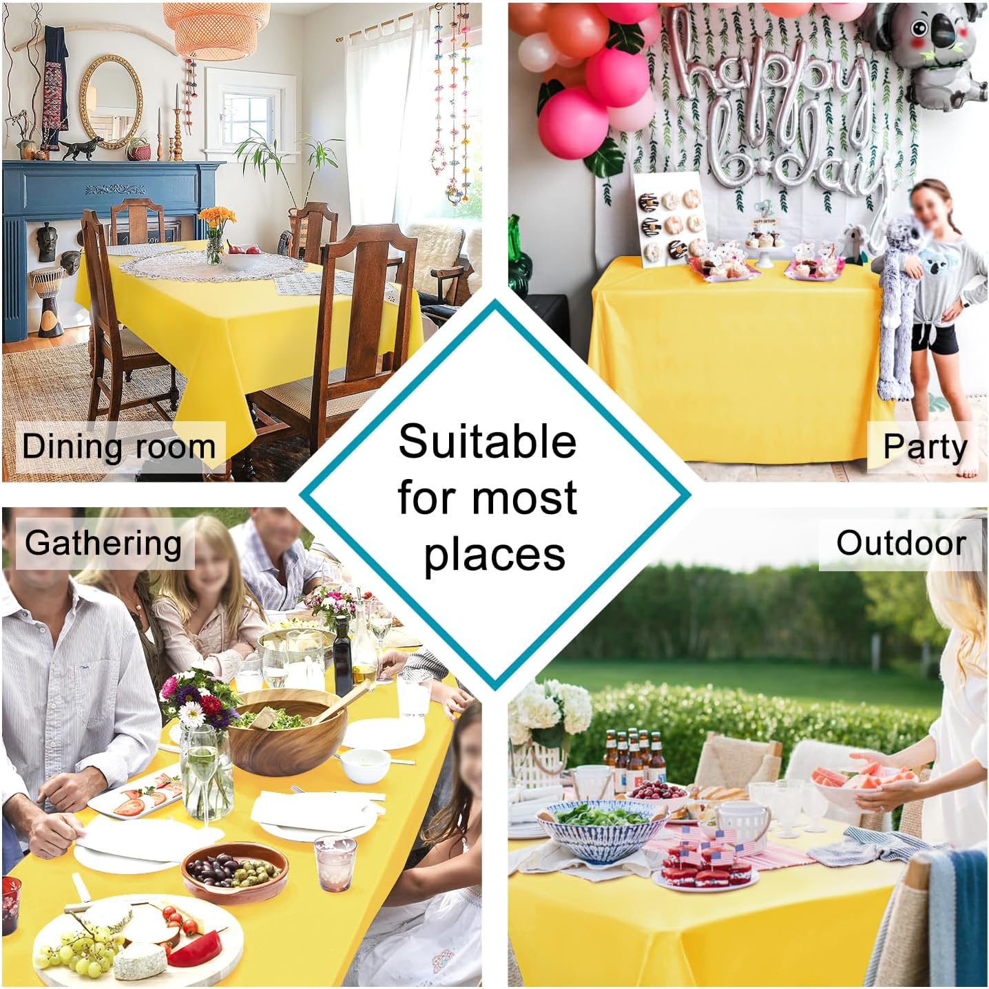 Hiasan Waterproof Tablecloth Rectangle - Washable Fabric Table Cloth for Dining Room Kitchen Birthday Party and Outdoor Use, Yellow, 54 x 108 Inch