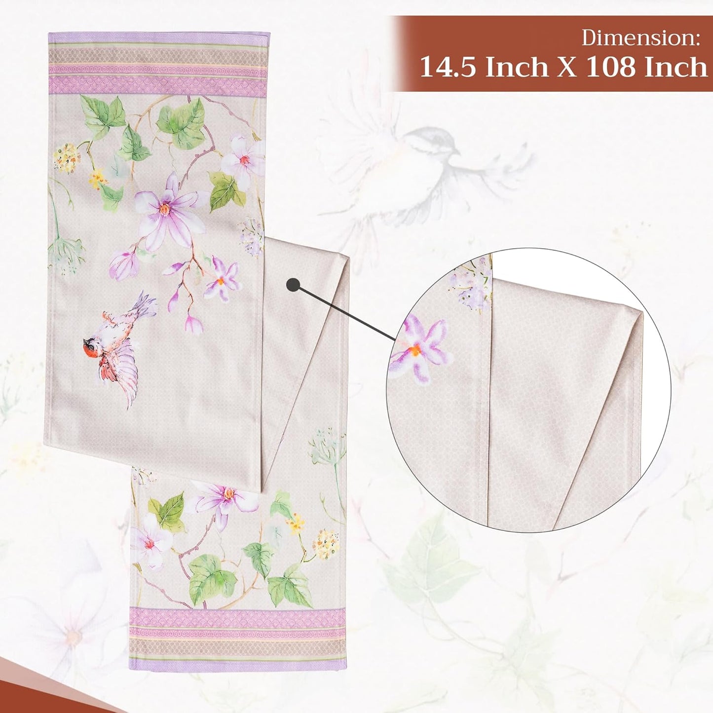 Maison d' Hermine Table Runner 100% Cotton Double Layer Table Runners 108 inches Long Decorative for Home Kitchen Dining Party Wedding Bridal Shower Spring Summer (Magnolia Mornings, 14.50" x 108")