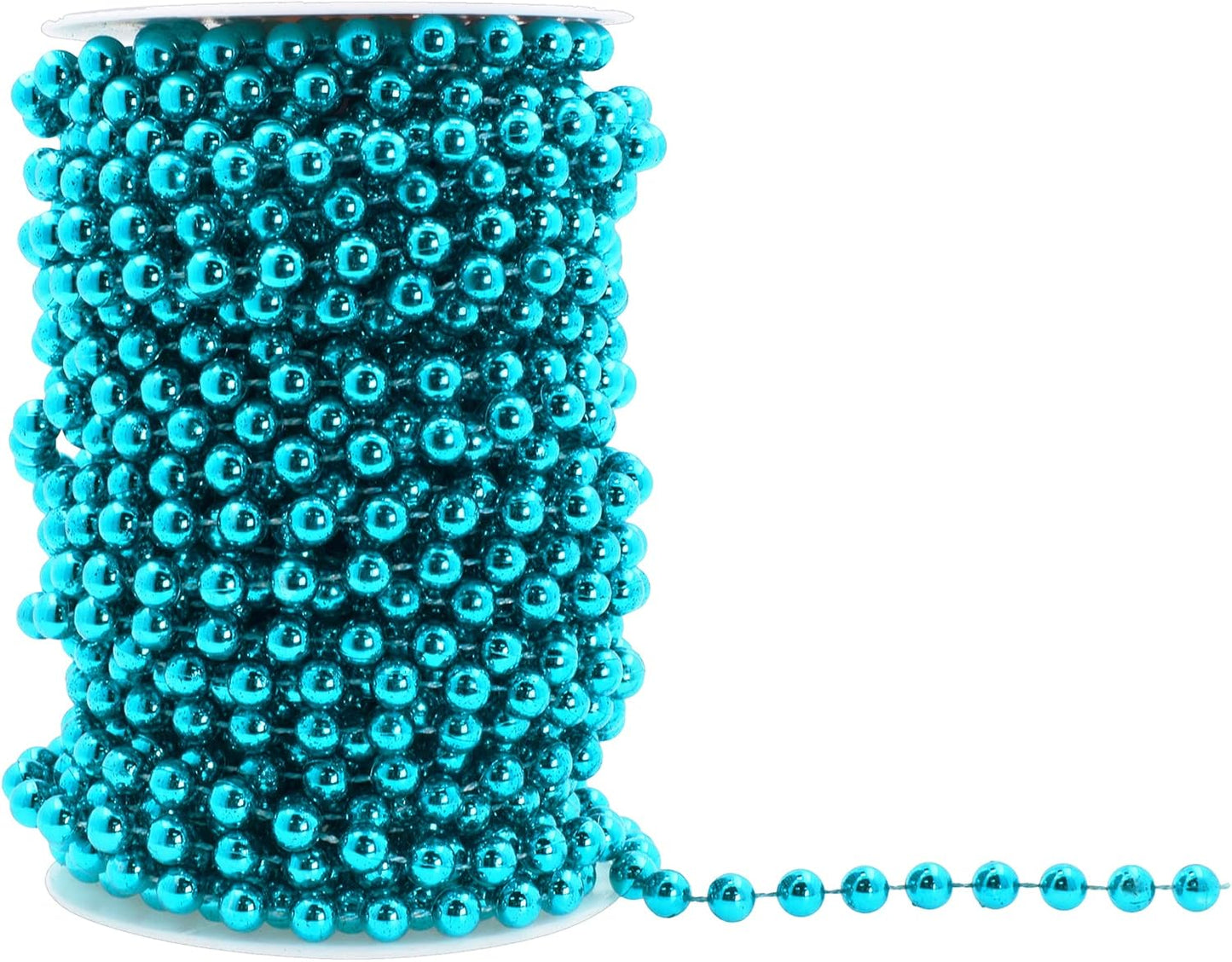 Mandala Crafts 8mm Faux Teal Pearl Beads Roll - 20 Yards Strand of Fake Pearls Chain Garlands Spool String for Christmas Tree, Wedding, Party, Vases, DIY Decoration