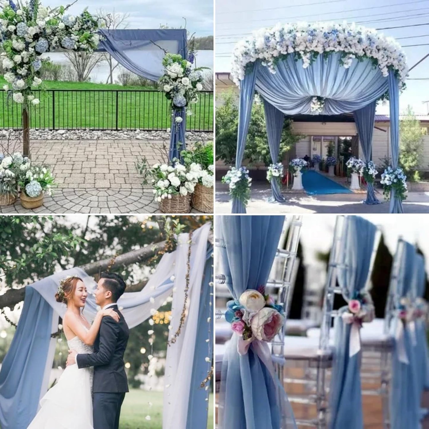 6 Panels Dusty Blue Wedding Arch Drapery 28" x 20Ft Wedding Arch Draping Fabric Chiffon Fabric Drape Backdrop Curtain for Nuptials Party Swag Ceremony Birthday Arbor Drapery Reception Ceiling Décor