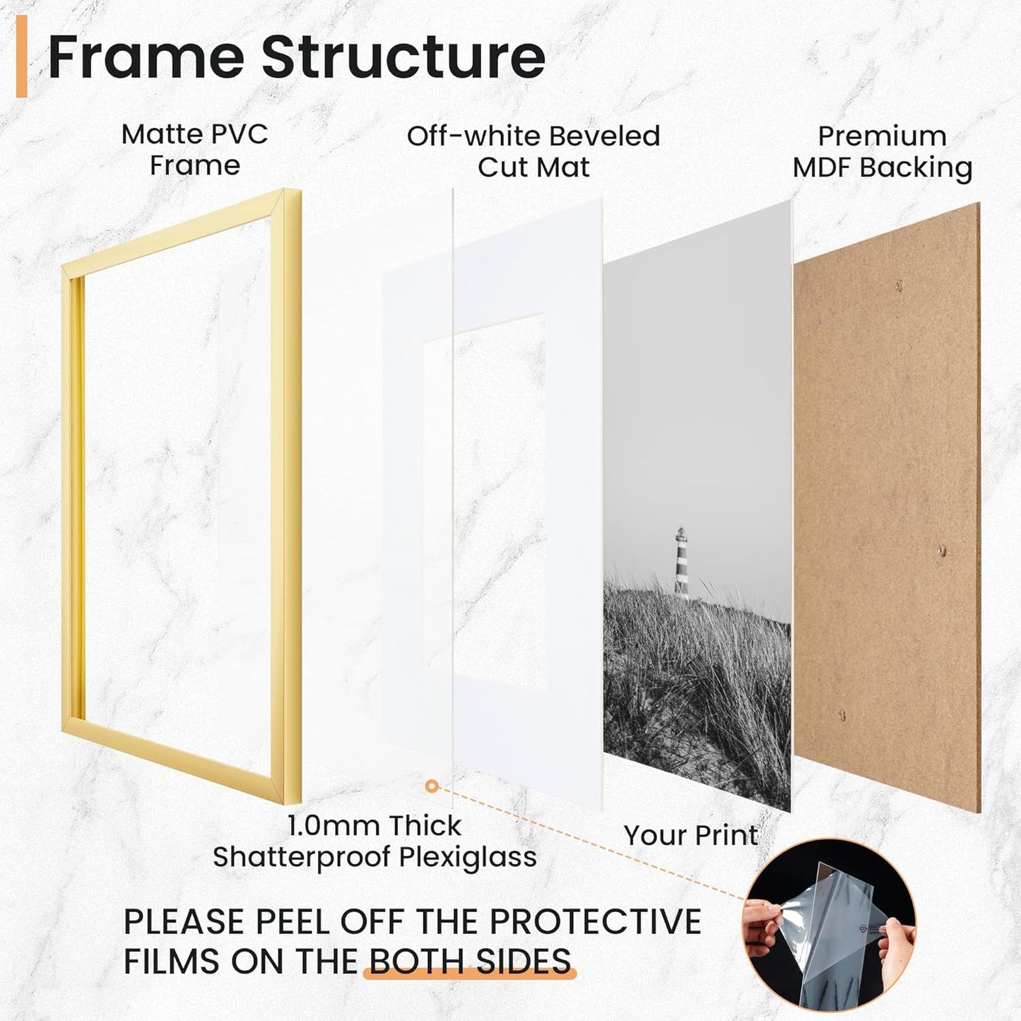 11x14 inch Picture Frame, 11x14 Photo Frames with 8x10 Removable Mat - High Definition Plexiglass - Vertical and Horizontal Display - Wall Hanging Frame - Gold, 12 Pack