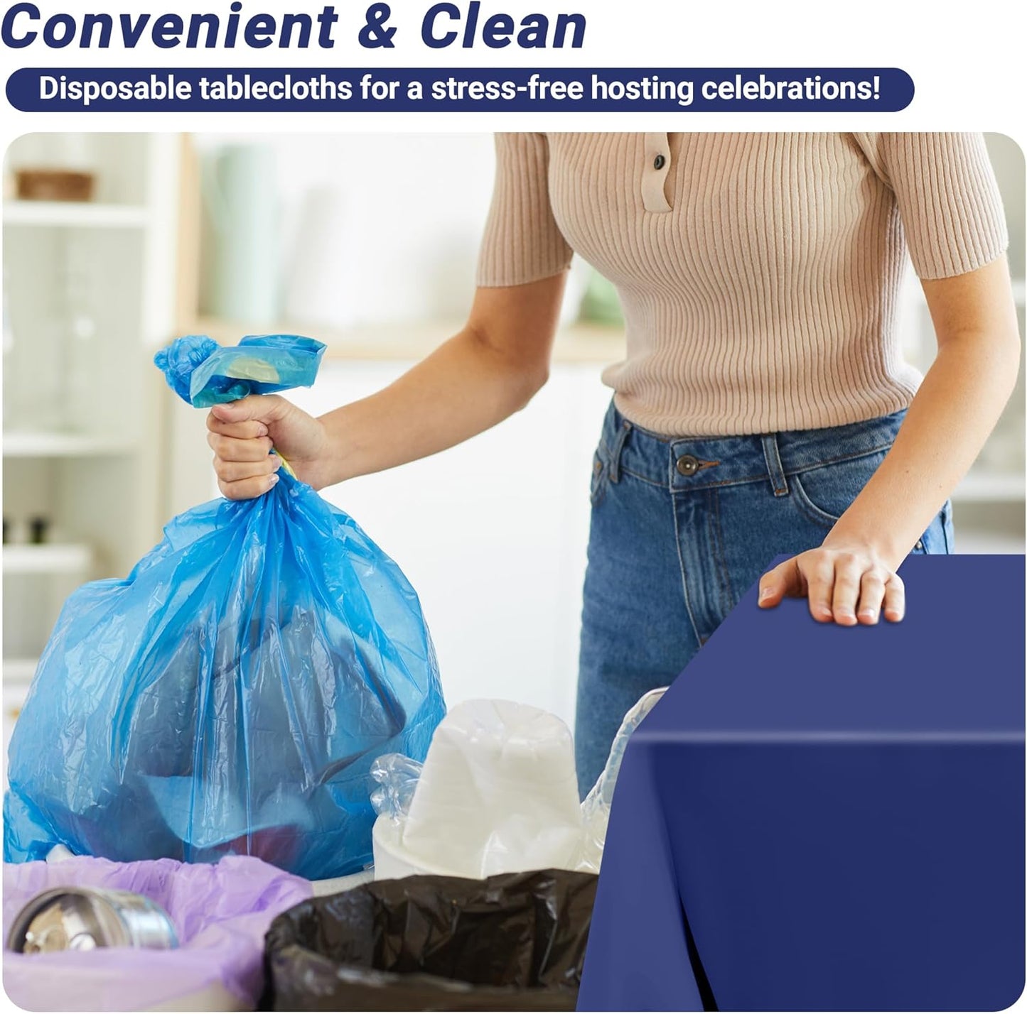 QZYL 12 PCS Navy Plastic Tablecloths, 54 in x 108 in Dinner Table Cloths, Rectangle Table Cover for Birthday Party Family Gathering Wedding