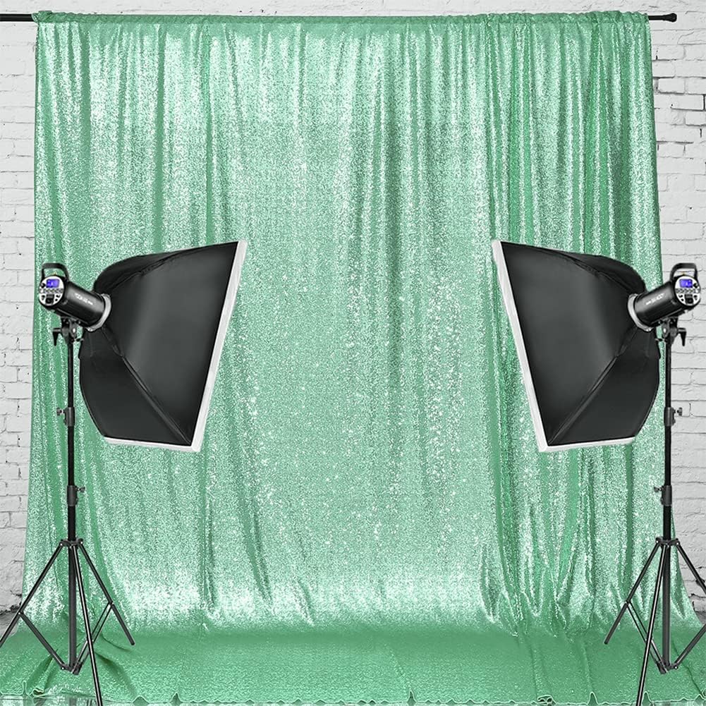 Eternal Beauty Mint Green Sequin Backdrop, 4x7 Ft Glitter Background Curtains for Shimmer Photography Party Wedding Birthday Back Drop Decor